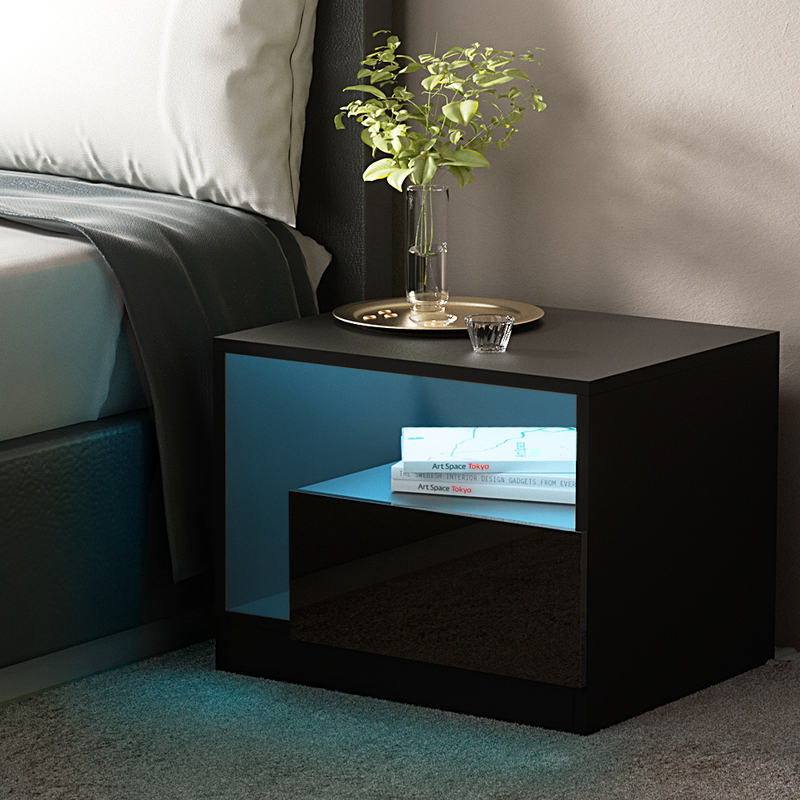 Artiss Bedside Tables Side Table RGB LED Drawers High Gloss