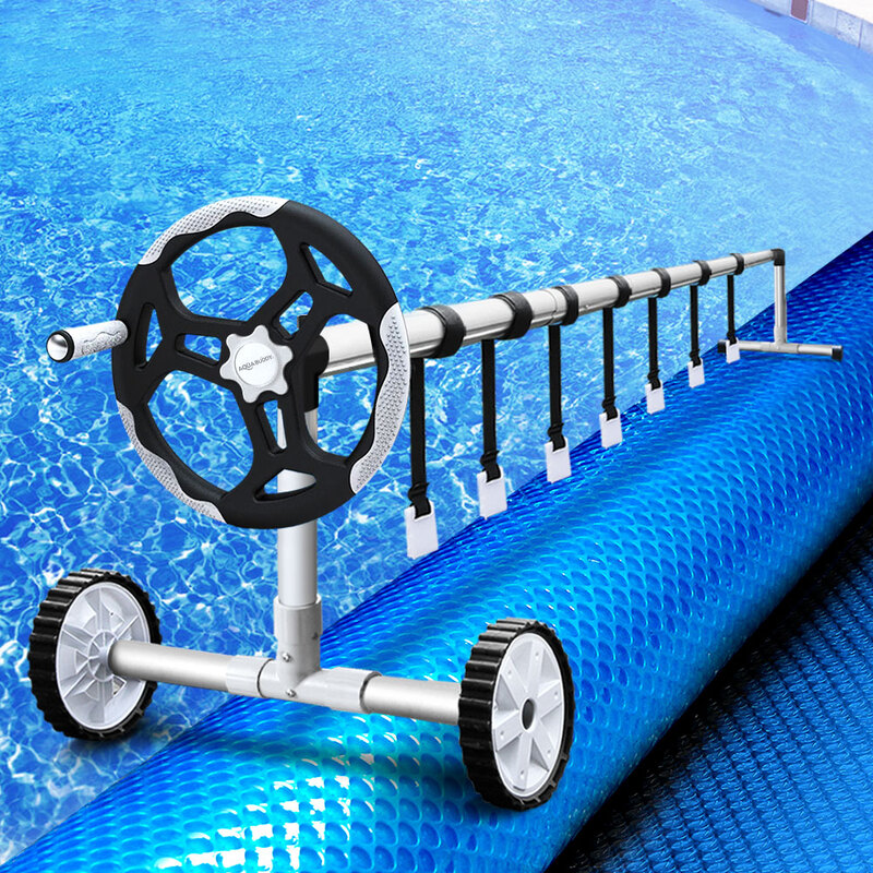 Aquabuddy Pool Cover 8x4.2m 400 Micron Blue Swimming Pool Solar Blanket 5.5m Roller