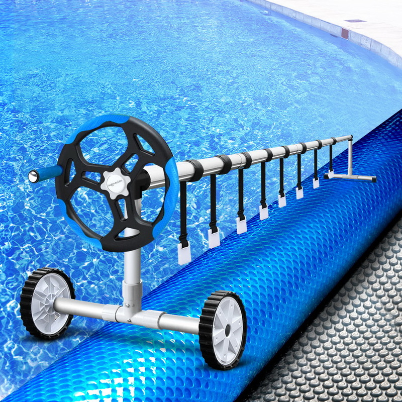 Aquabuddy Pool Cover 500 Micron 6.5x3m Silver Swimming Pool Solar Blanket 5.5m Blue Roller
