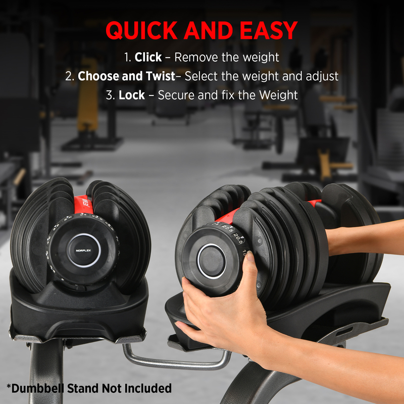 Norflx 48kg Adjustable Dumbbells Home Gym Exercise Equipment Fitness 2x 24kg