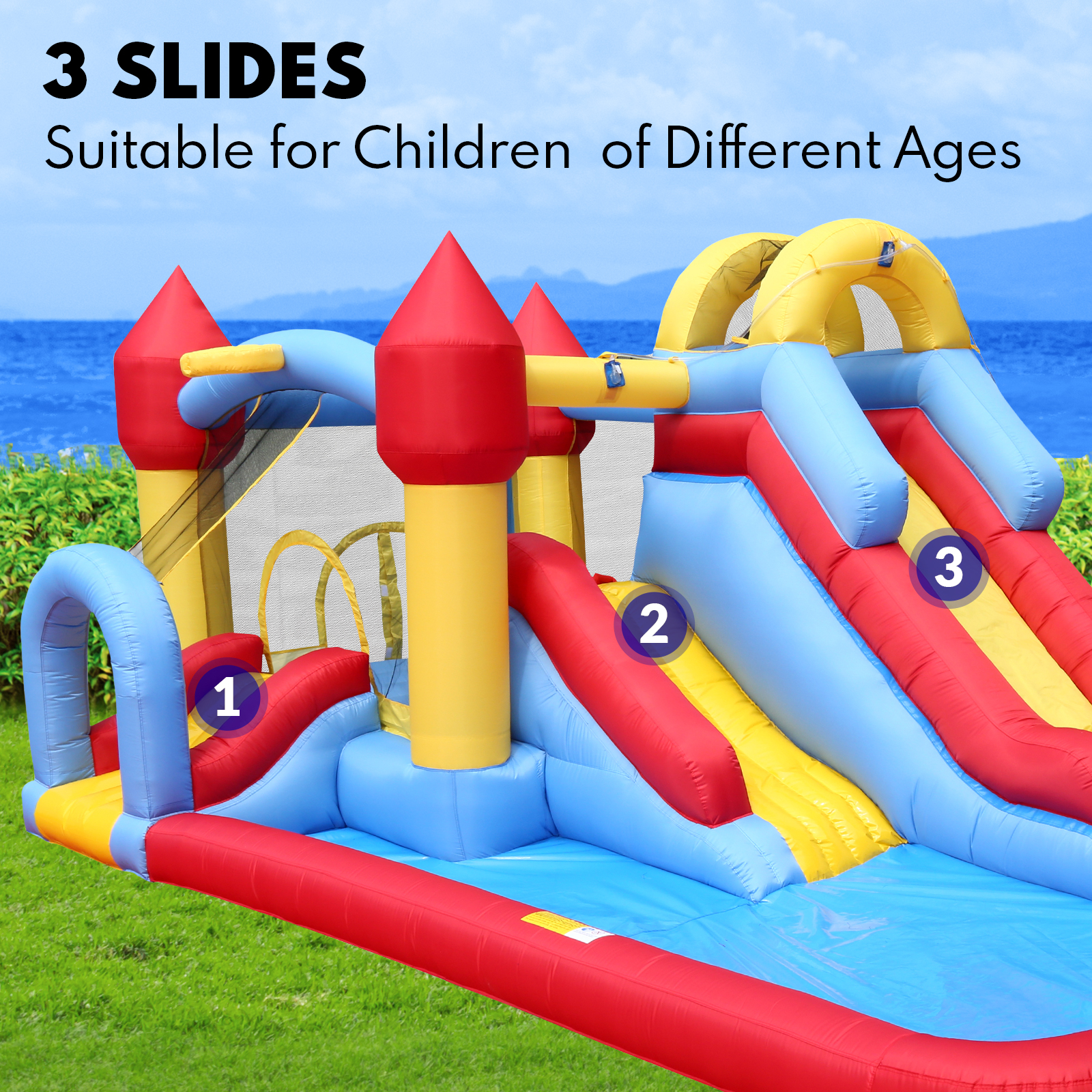Mega Fun Park - 3 Water Slides, Jumping Castle, Pool Bouncer, Trampoline