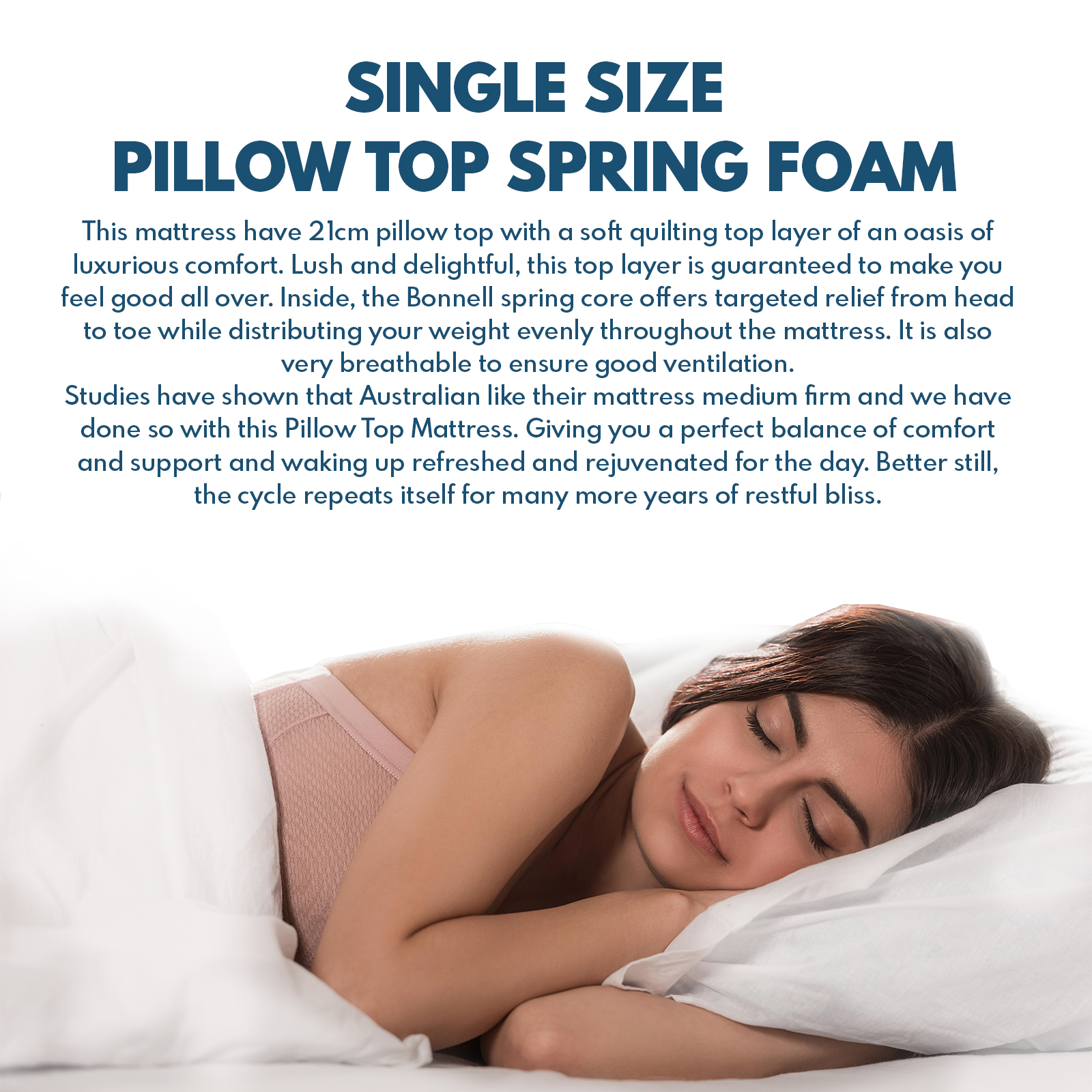 King Single Size Mattress Pillow Top Spring Foam 21cm Medium Firm Bed