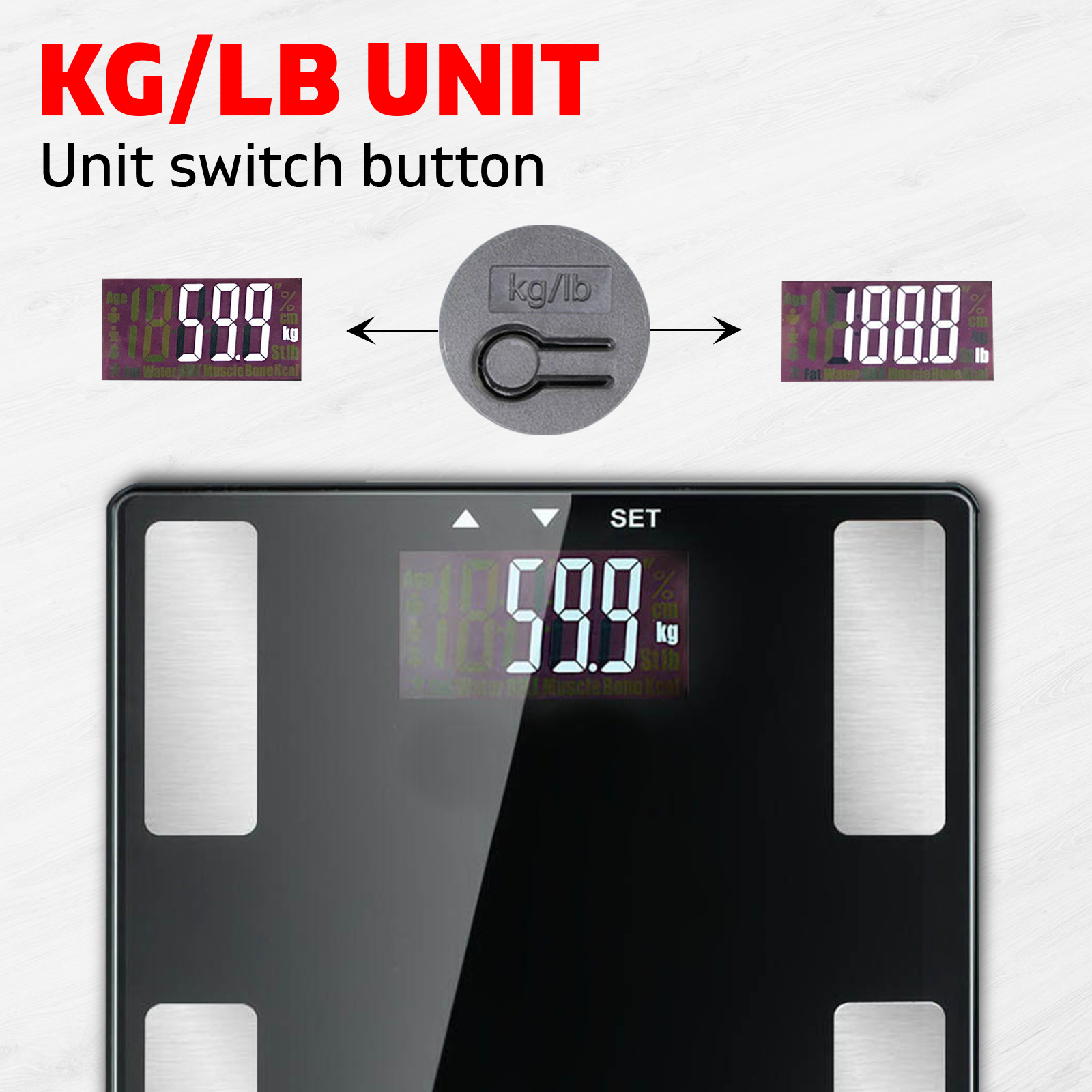 Digital Body Fat Scale Bathroom Weight Tracker Electronic Ultra Slim - Black