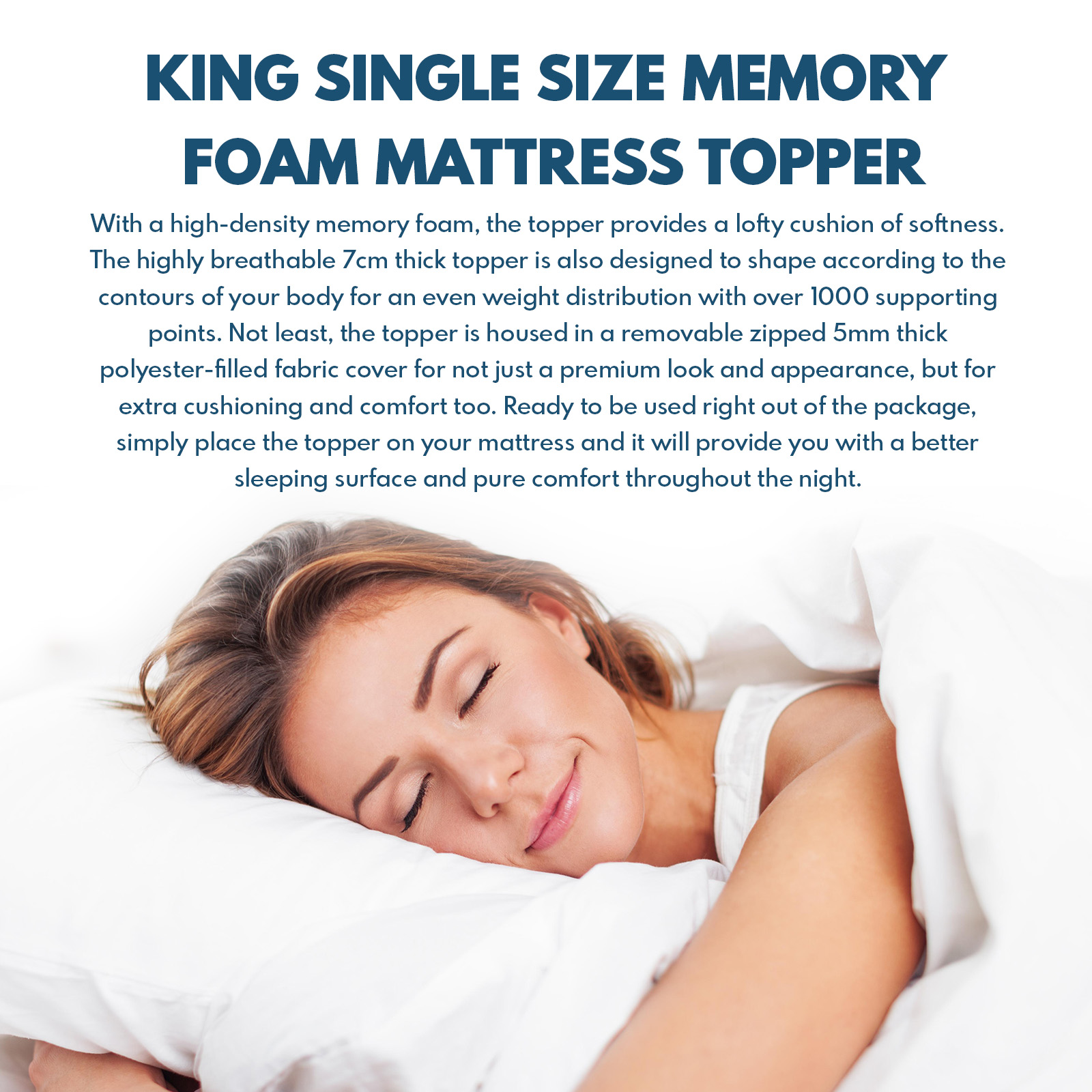 King Single Size Memory Foam Mattress Soft Topper Bed Underlay Cover 7cm Thick