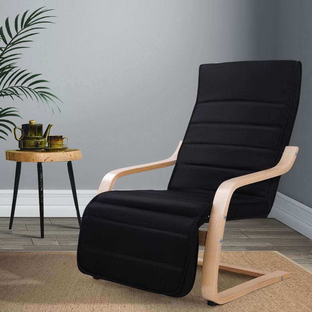 Artiss Fabric Armchair with Adjustable Footrest - Black