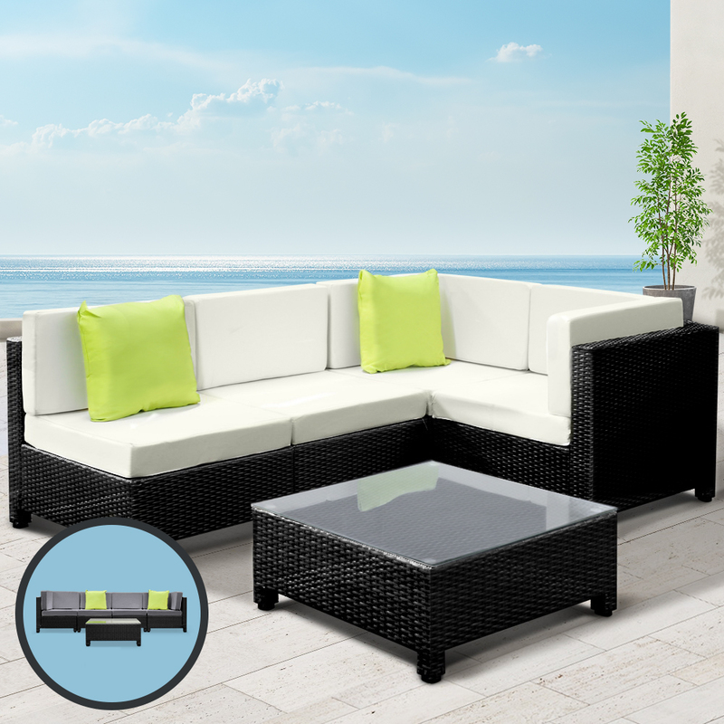 Gardeon 5PC Outdoor Furniture Sofa Set Lounge Setting Wicker Couches Garden Patio Pool