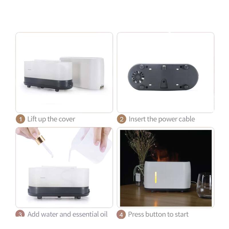 Essential Oil Aroma Diffuser and Remote - White 240ml Flame Fire Style Air Humidifier