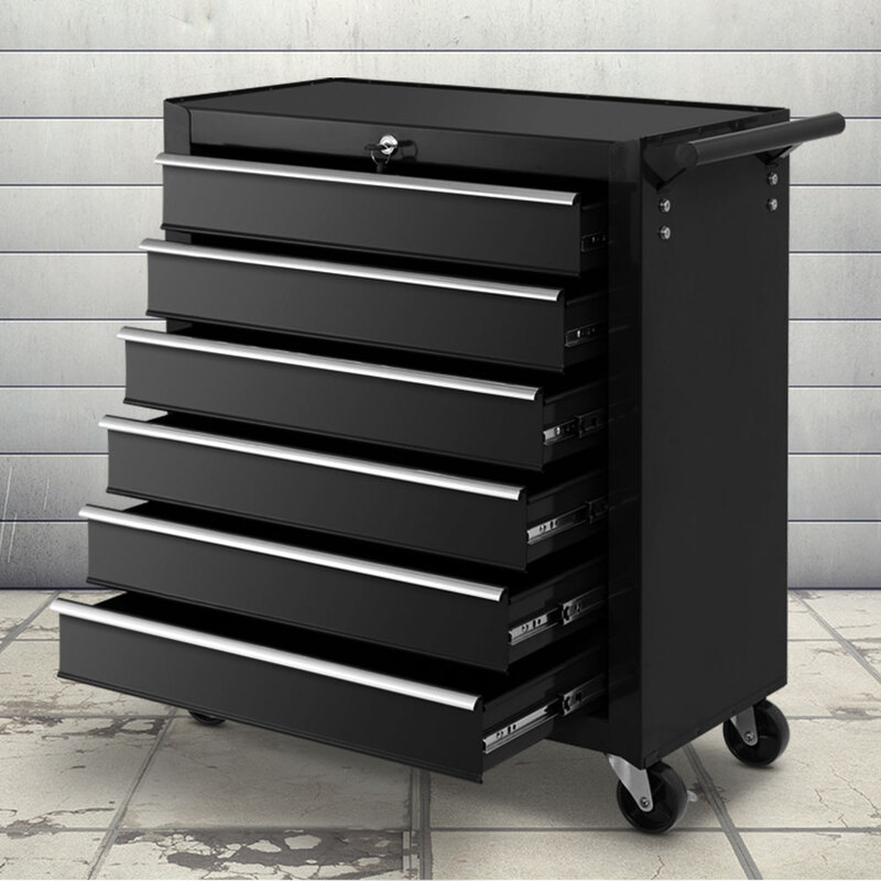 Giantz Tool Box Trolley Chest Cabinet 6 Drawers Cart Garage Toolbox Set Black