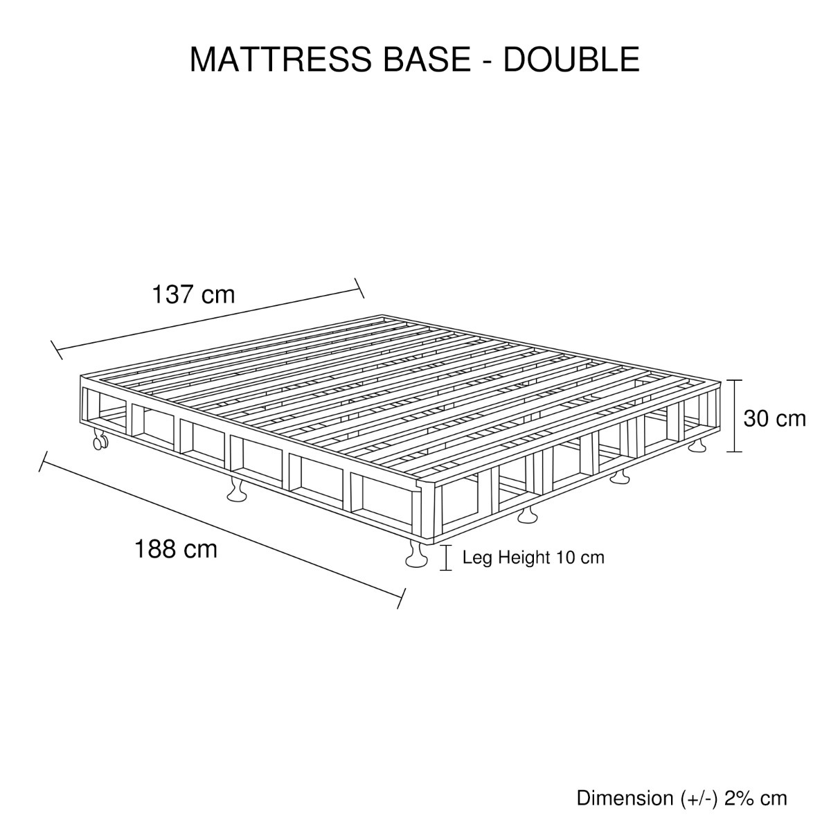 Mattress Base Ensemble Double Size Solid Wooden Slat in Black with Removable Cover