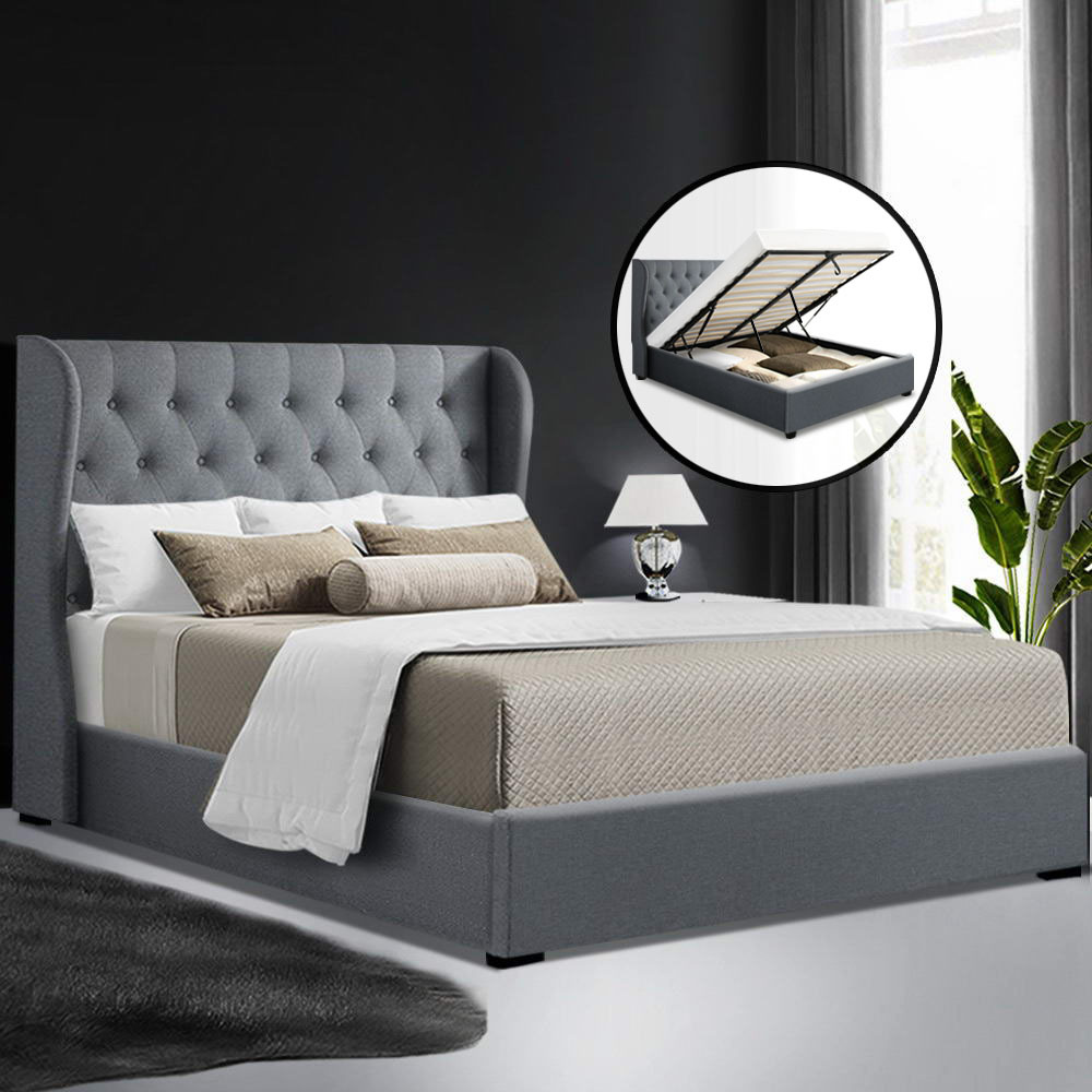 Artiss Bed Frame Queen Size Gas Lift Grey ISSA