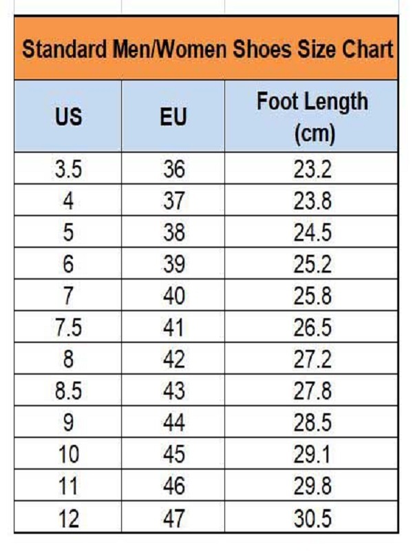 Men Us Women's Shoe Size In Cm Foot Measurement Standard Us