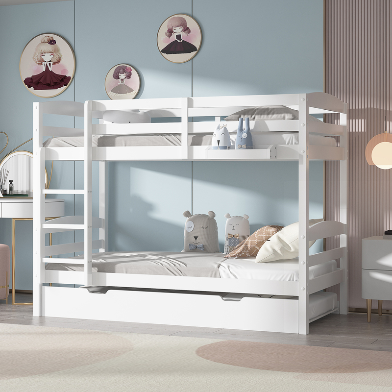 Royal Sleep Bunk Bed w/ Trundle Solid Pine Frame Children Bedroom Kids Furniture