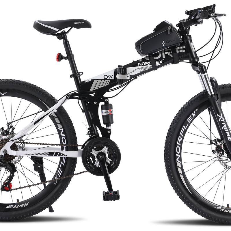 2022 Foldable Mountain Bike | Black & White MTB with Shimano Gear Set