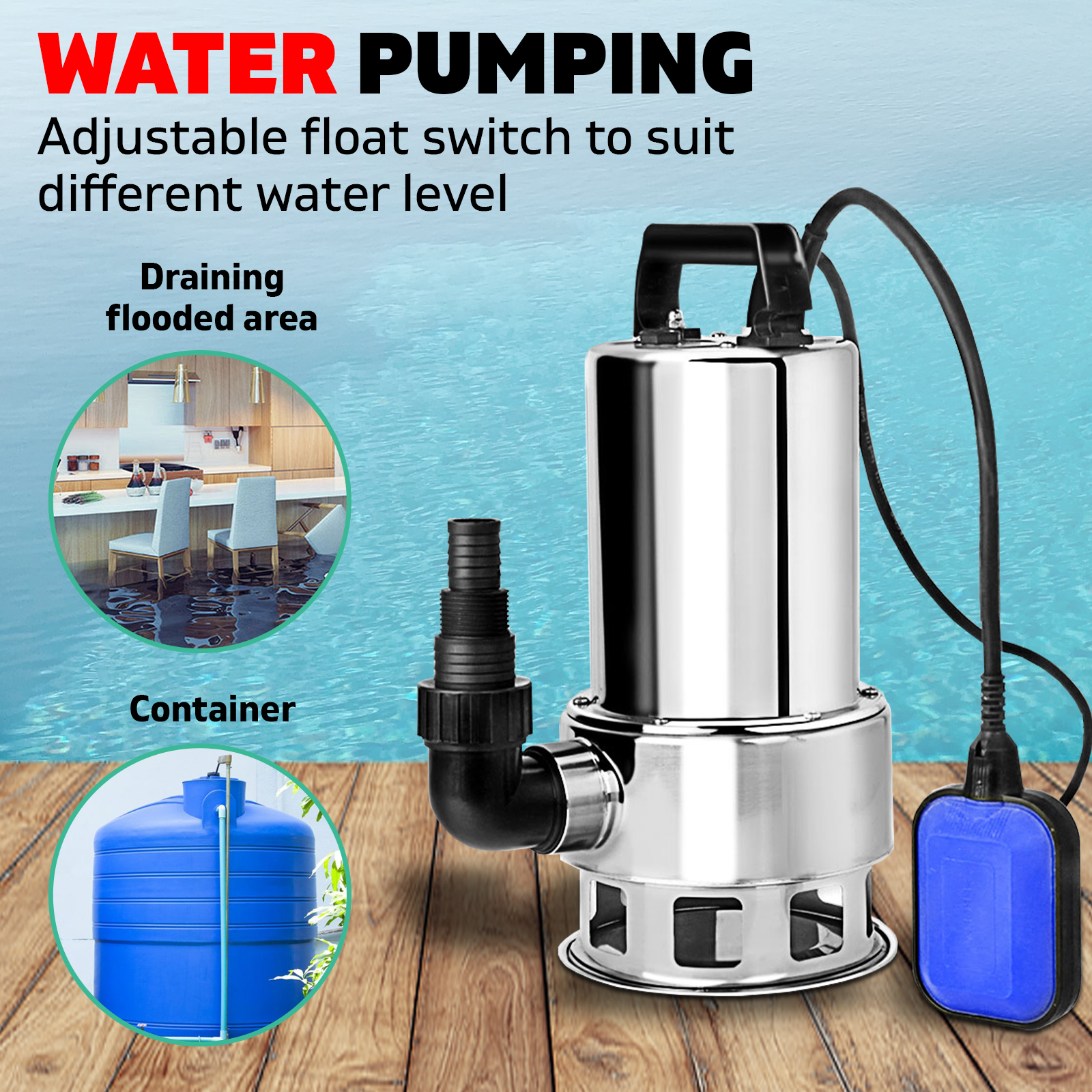 50Hz Submersible Water Pump 1800W 10M Cable Waterproof Sealed