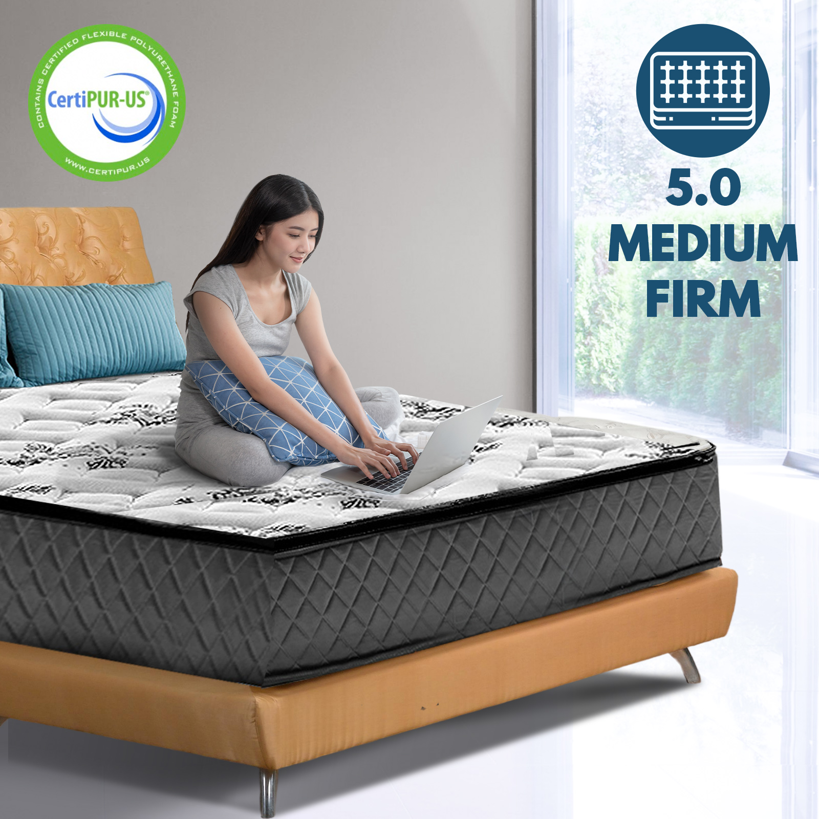 Single Size Bed Pillow Top Foam Mattress Medium Firm 5-zoned Bonnell Spring Core