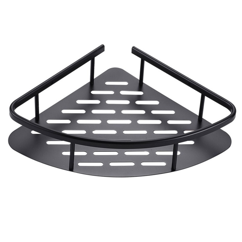 GOMINIMO 2Pack Corner Shower Caddy with Adhesive and Hooks (Black) GO