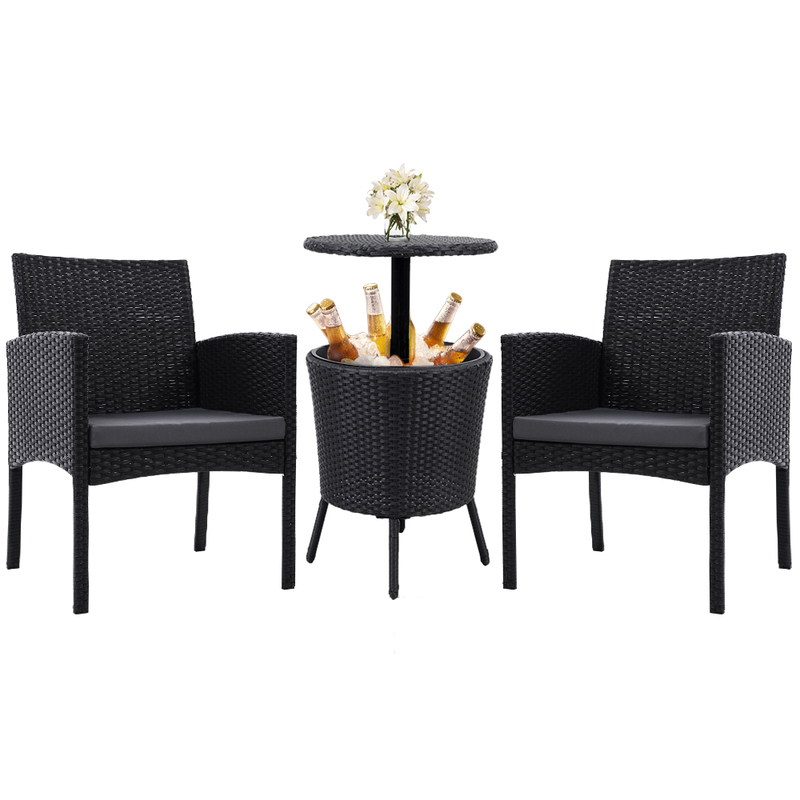 Gardeon Outdoor Furniture Wicker Chairs Bar Table Cooler Ice Bucket