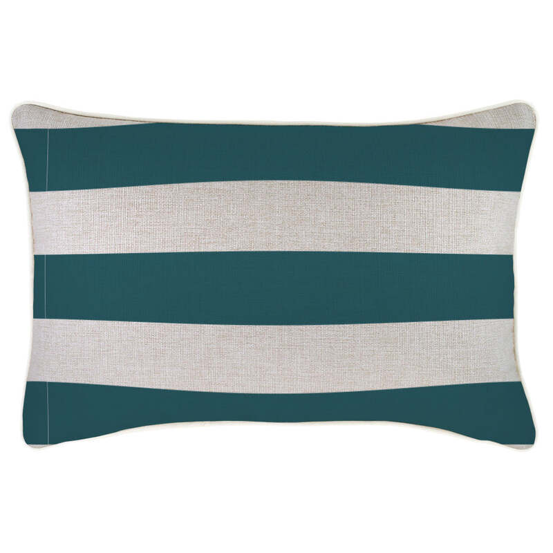 Cushion CoverWith PipingDeck Stripe Teal / Natural Base35cm x 50cm