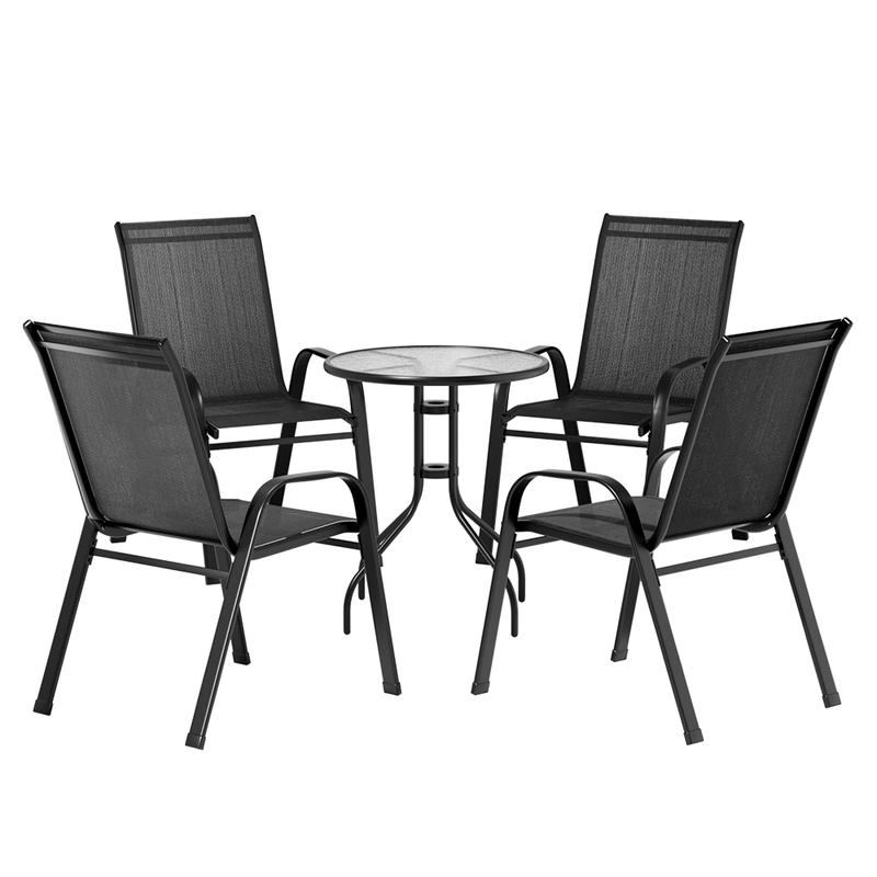 Gardeon 5PC Bistro Set Outdoor Table and Chairs Stackable Outdoor