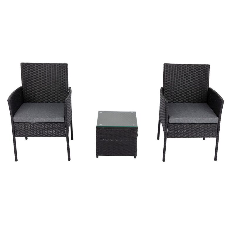 3PC Outdoor Table and Chairs Set Black