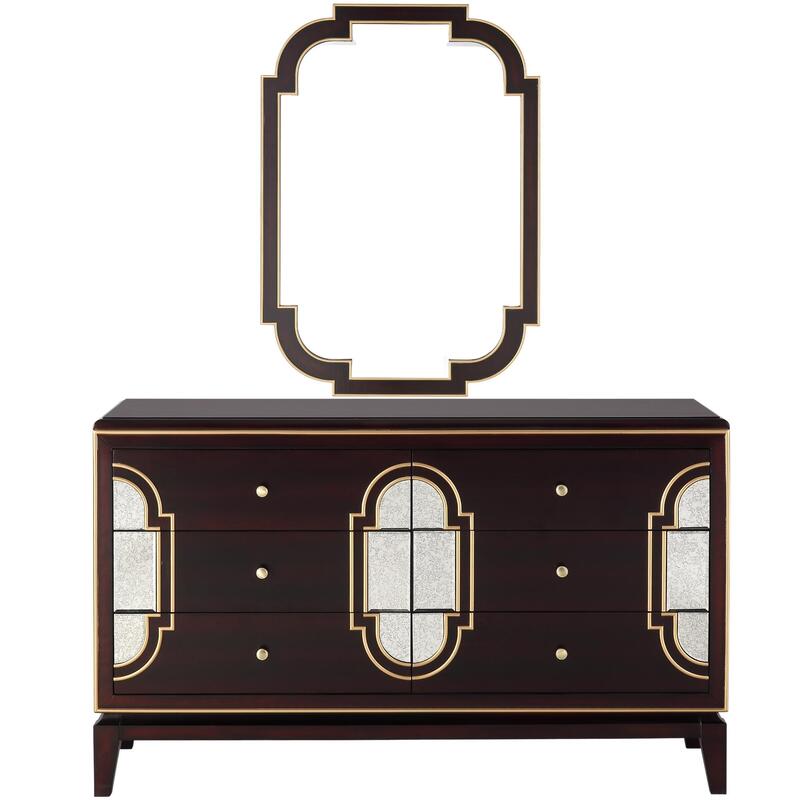 Scarlet Antique Dresser Mirror 6 Chest of Drawers Bedroom Solid Timber