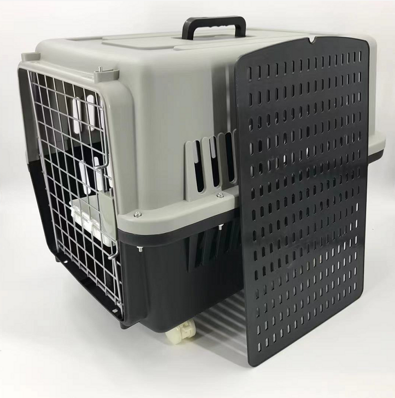 Large Dog Cat Crate Pet Carrier Rabbit Airline Cage With Tray, Bowl & Wheel