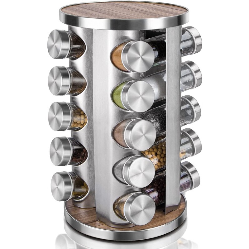 GOMINIMO Rotating Spice Rack Organizer (20 Jars) with Label Sticker and