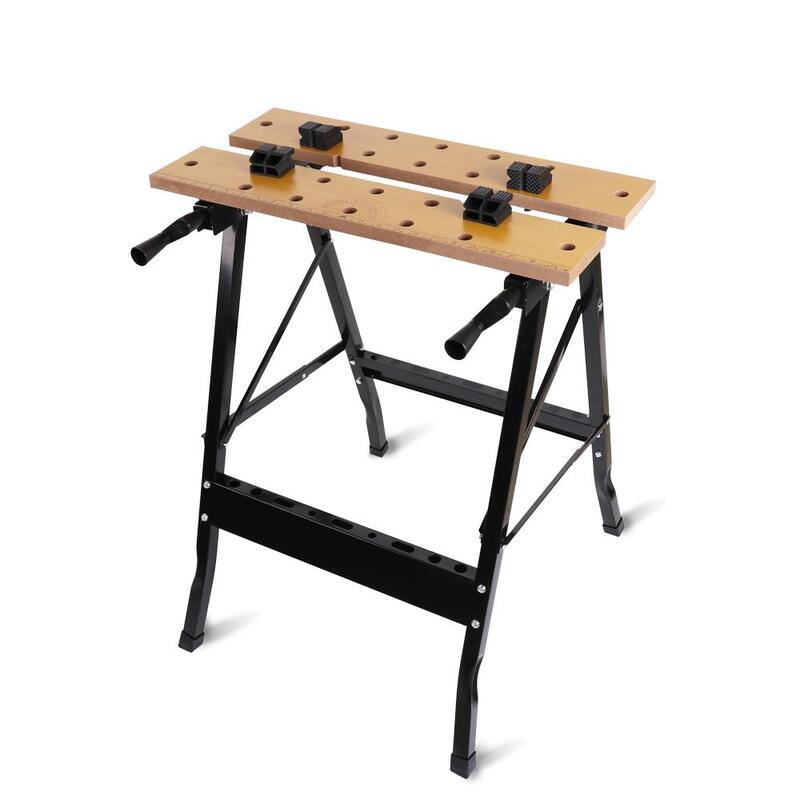 Foldable Work Bench Mobile Sawhorse Garage Trestle Wood Cutting Anti