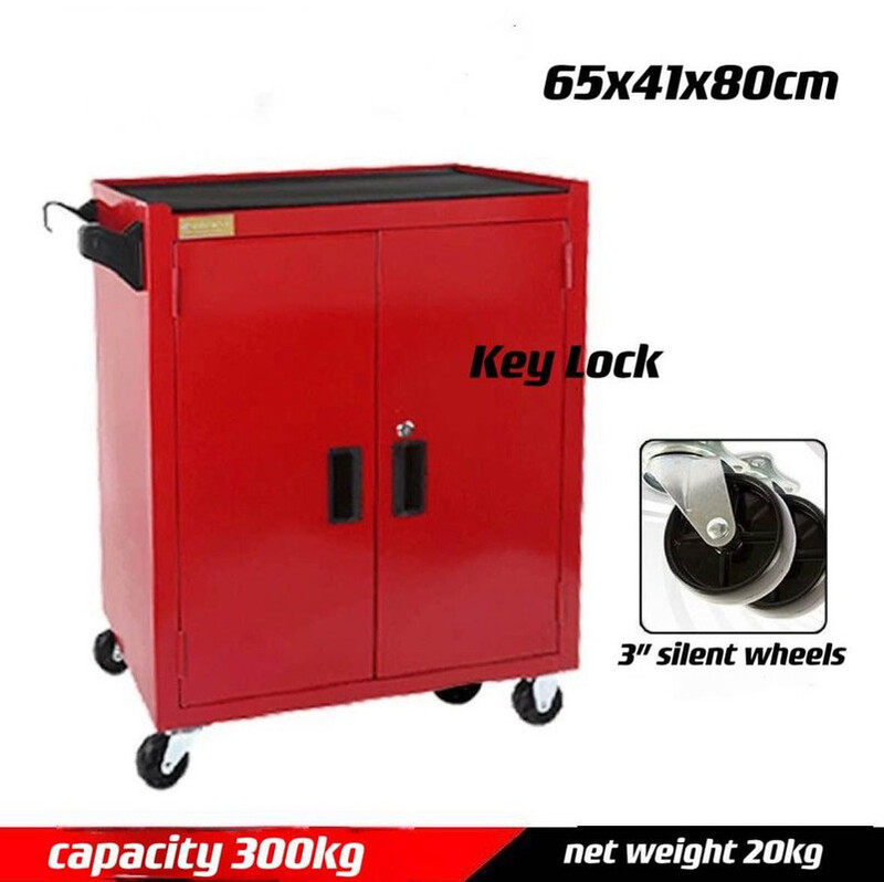 Lockable Tool Box Rolling Storage Trolley RED