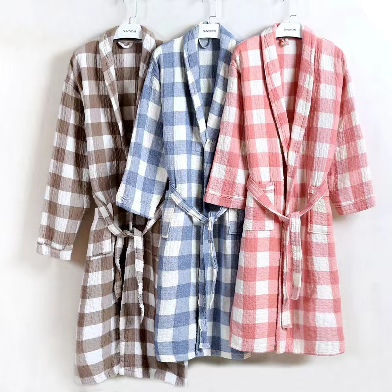 Luxury Bathrobe Elegant Classic style Middle Checks Range Color Maya