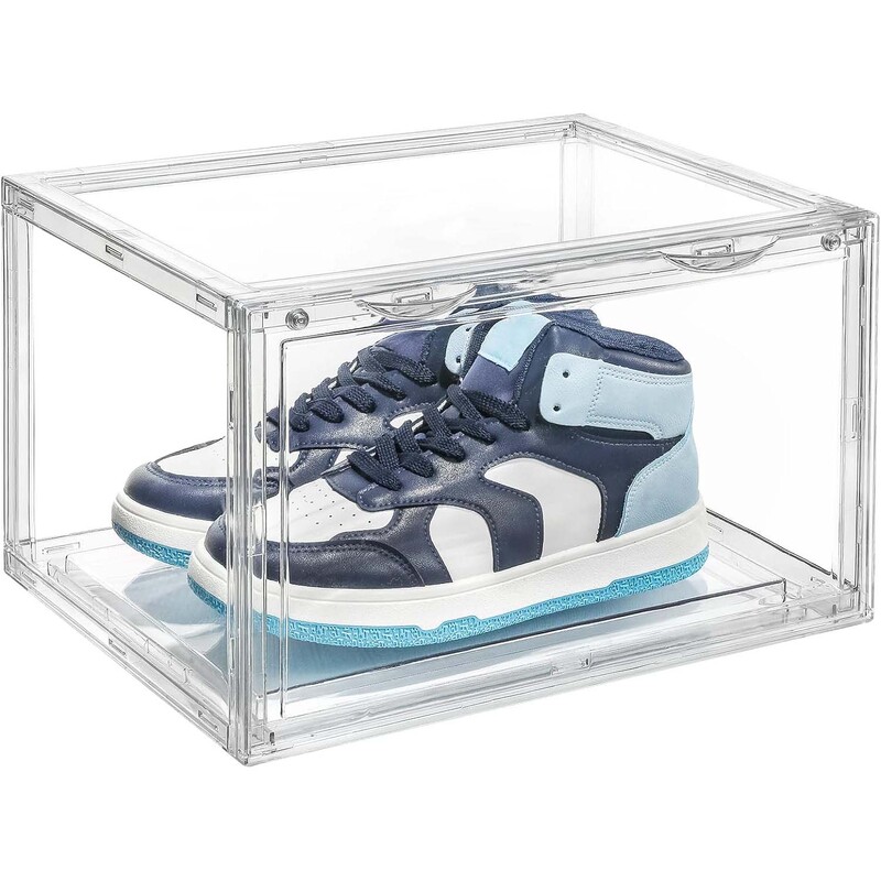 1 Pack Large Acrylic Shoe Box Storage Side Door Open Stackable Boxes