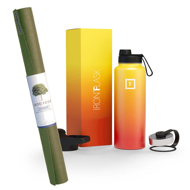 Jade Yoga Voyager Mat - Olive & Iron Flask Wide Mouth Bottle with