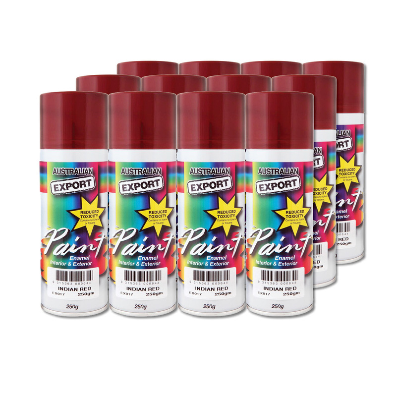 Australian Export 12PK 250gm Aerosol Spray Paint Cans [Colour Indian Red]