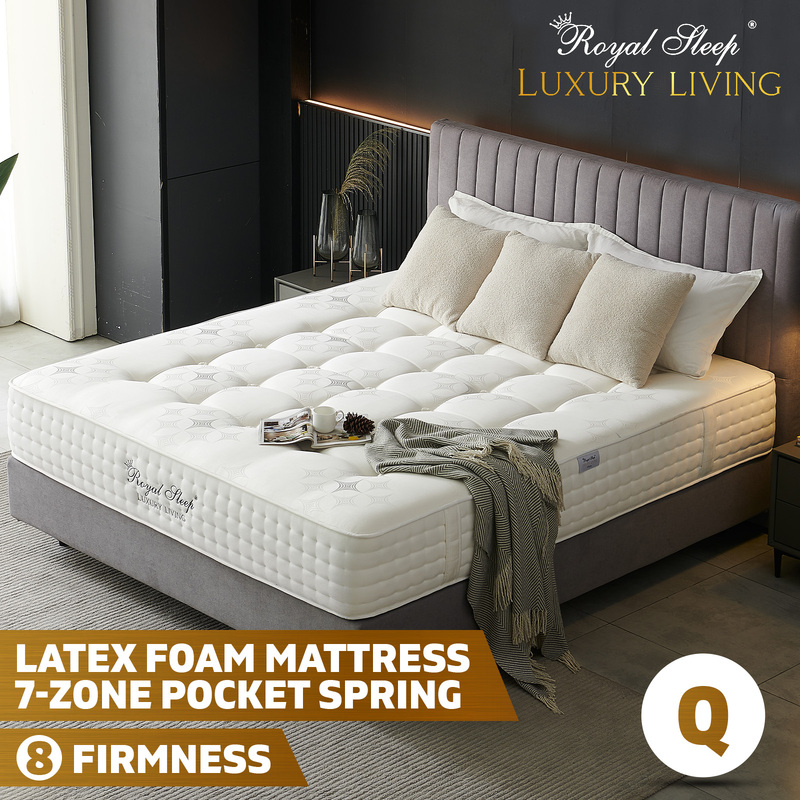 Royal Sleep QUEEN Mattress Firm Bed Tight Top 7 Zone Spring Latex Foam