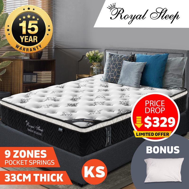 King Single Memory Foam Mattress Euro Top 9 Zone Pocket Spring
