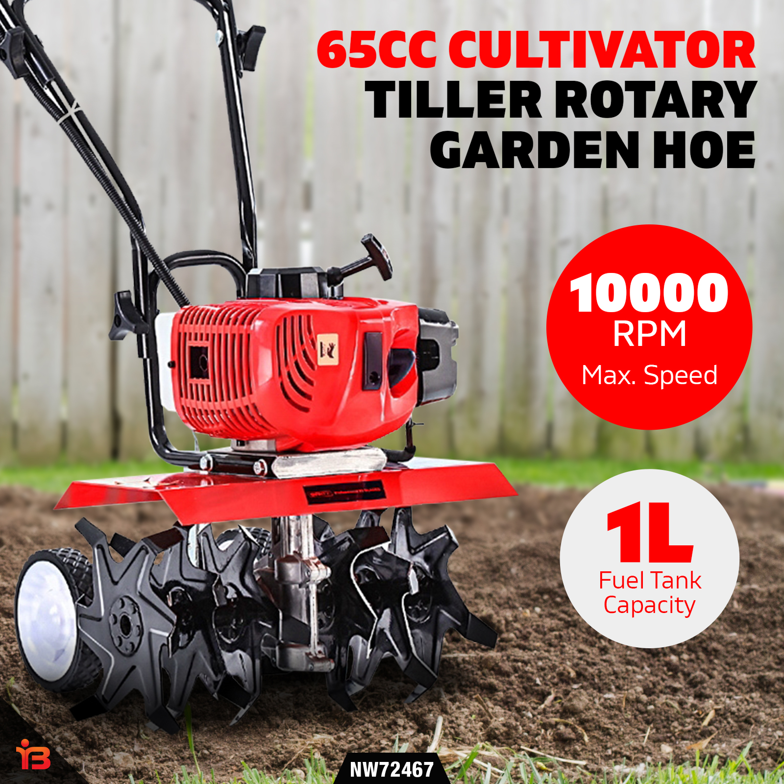 2Stroke Engine 1L 65CC Cultivator Tiller Rotary Garden Hoe 10000RPM