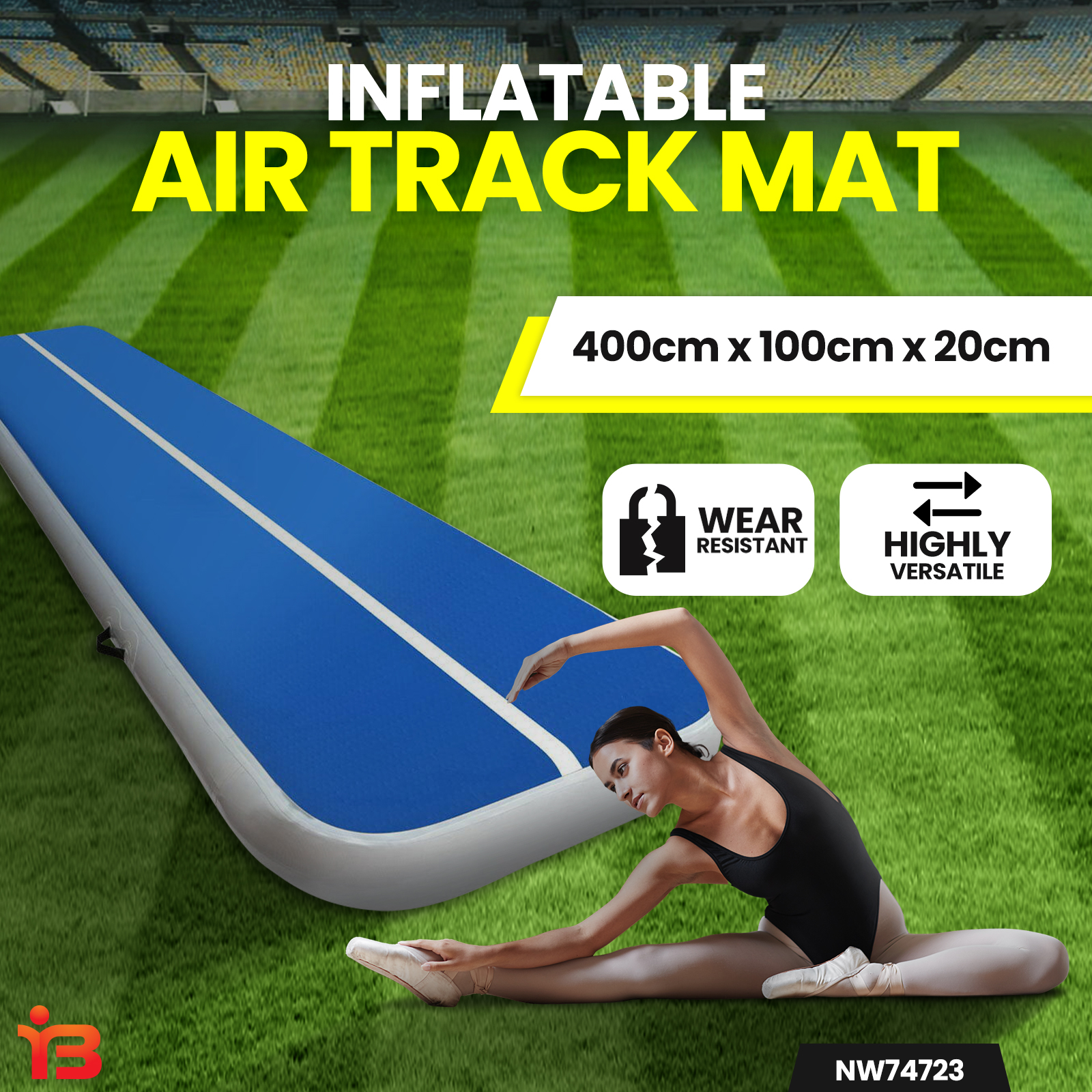 Inflatable Air Track Mat 20cm Thick Gymnastic Tumbling Blue And White 4mx1m
