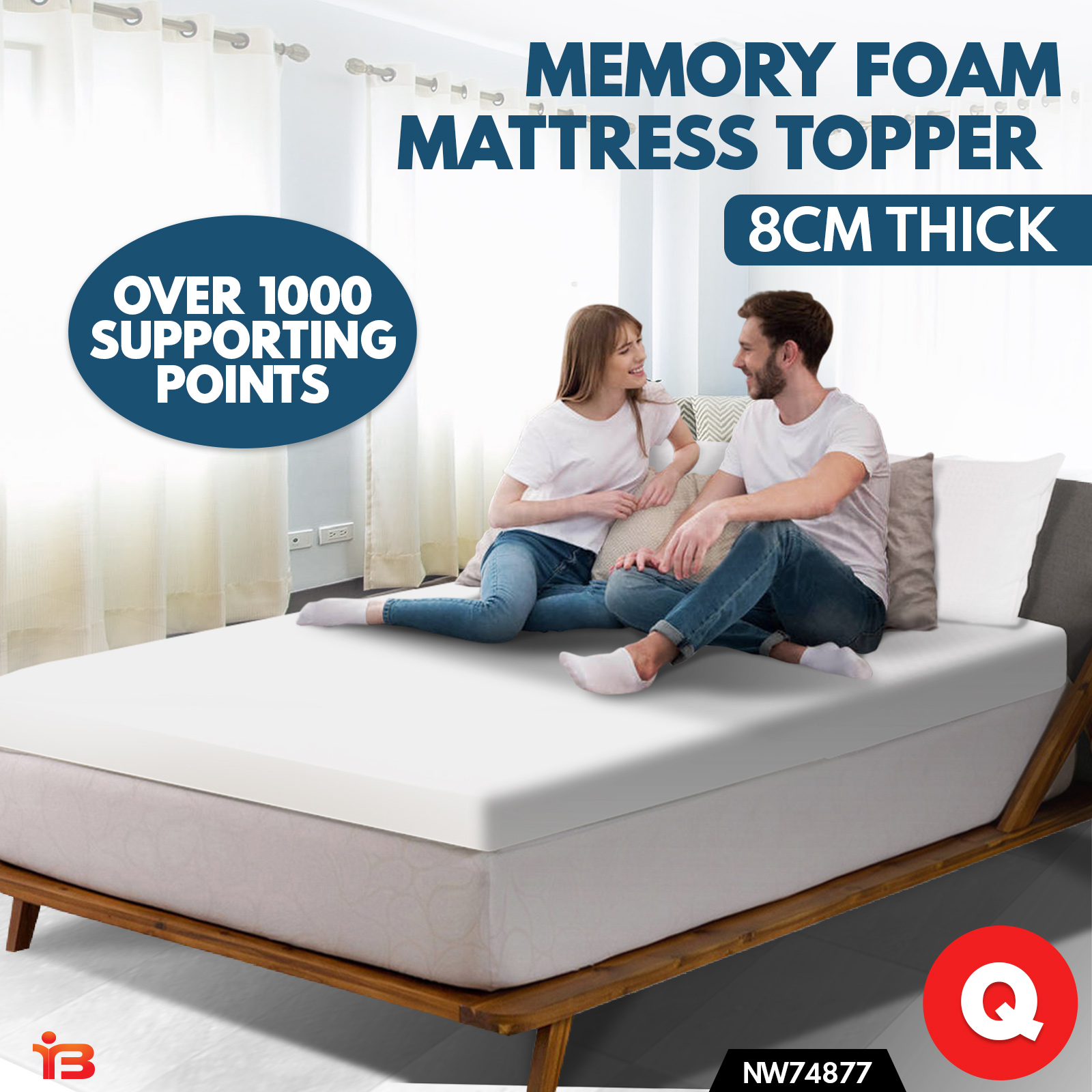 Queen Size Memory Foam Mattress High Density Foam 8cm Thick Topper