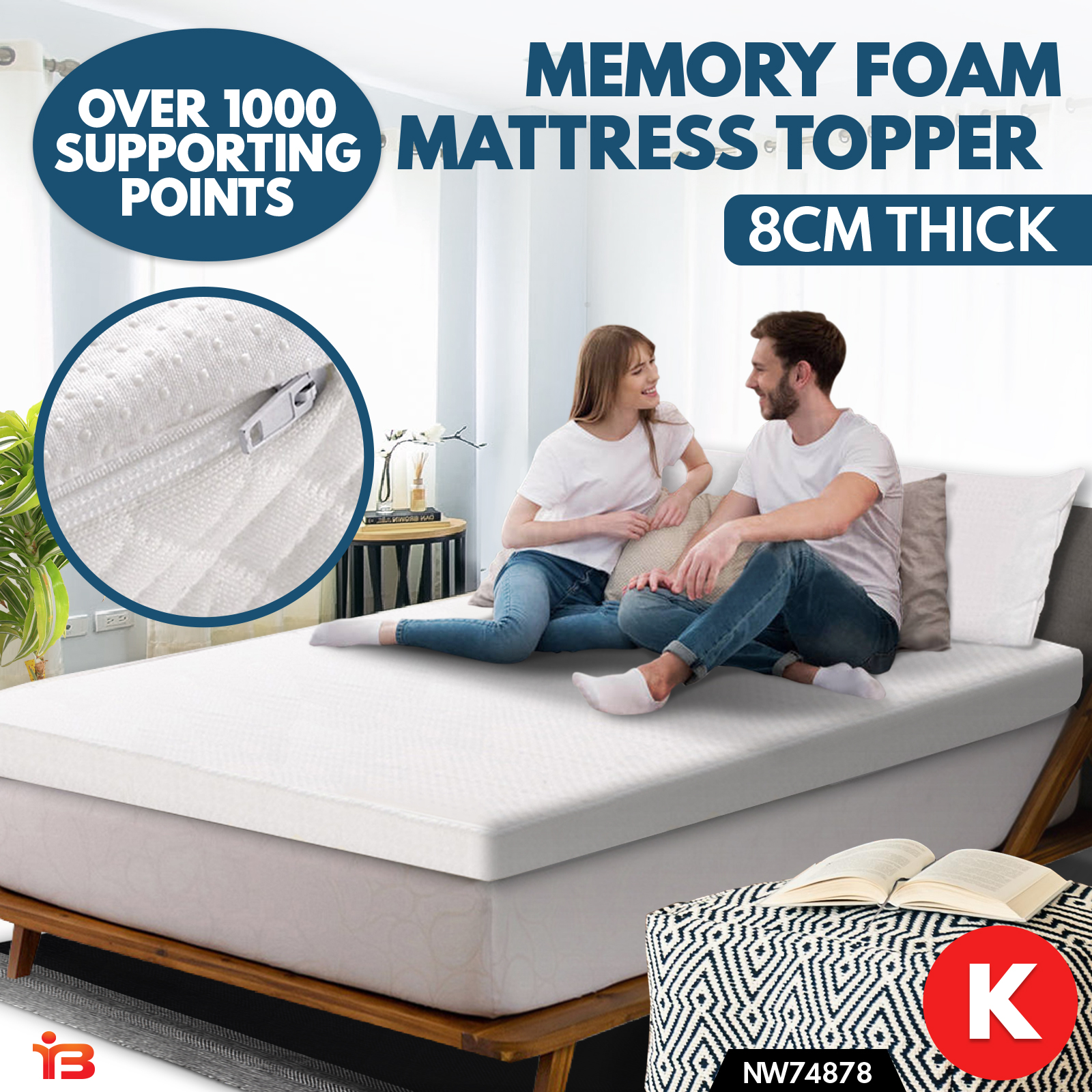 King Size Bed Memory Foam Mattress Topper Soft 8cm Thick High Density Foam