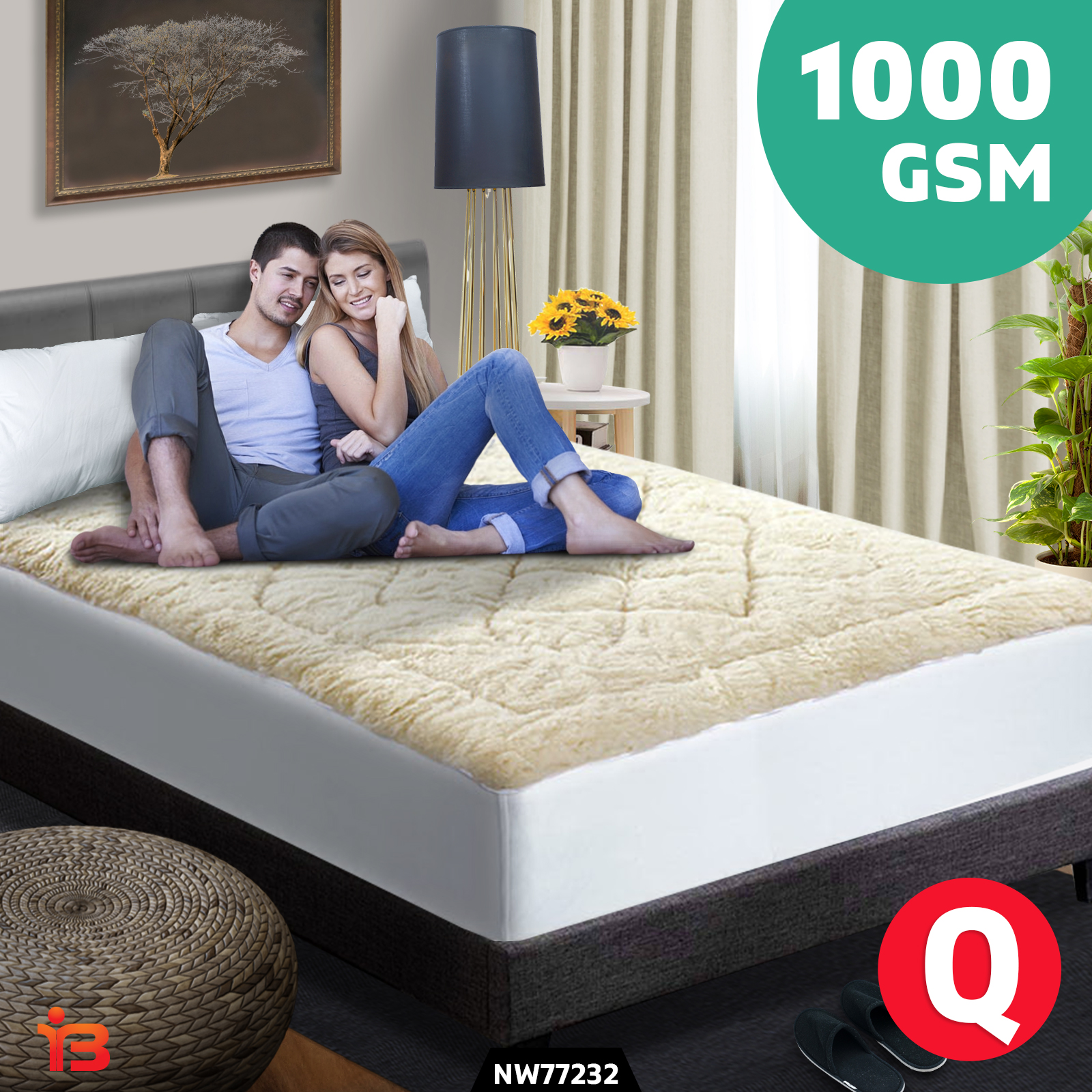 Queen Size Wool Underlay Mattress Bed Topper Underblanket Cotton White