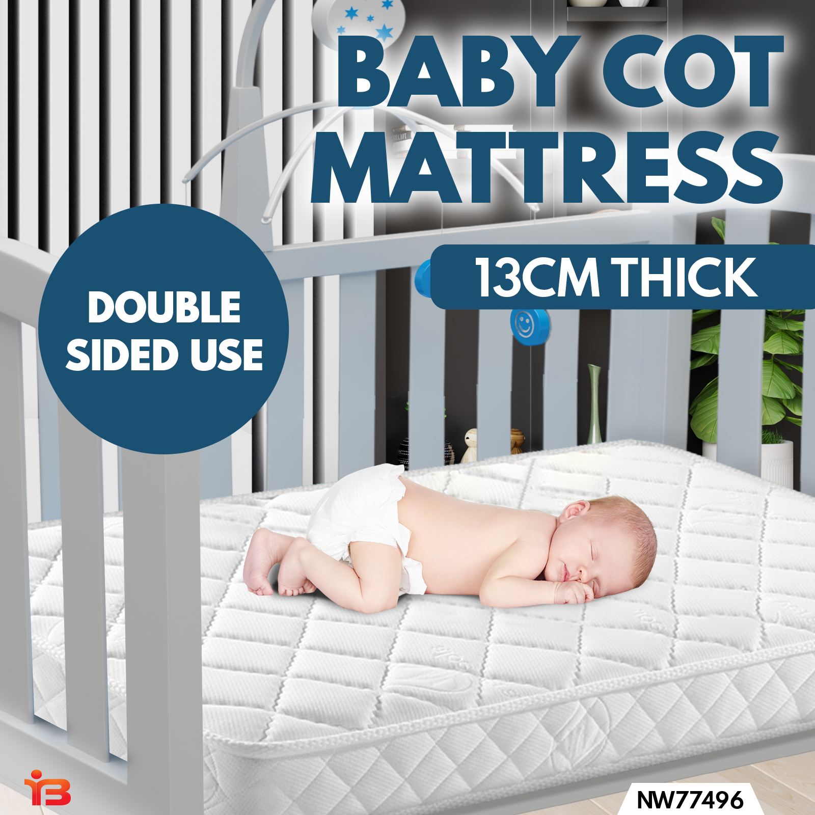 Baby Cot Mattress 13cm Thick Pocket Spring Foam Aloe Fabric Medium Firm