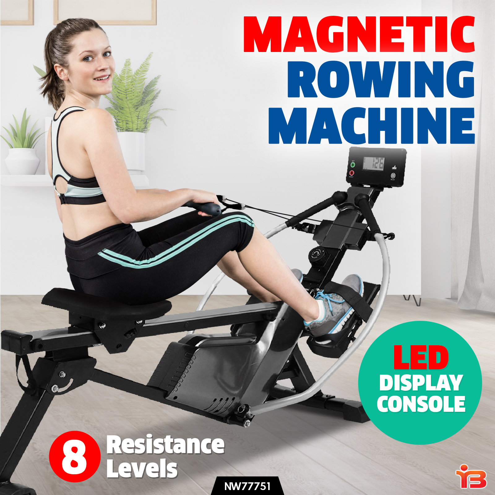 Magnetic Rowing Machine Rower Full Motion Arms Exercise Fitness