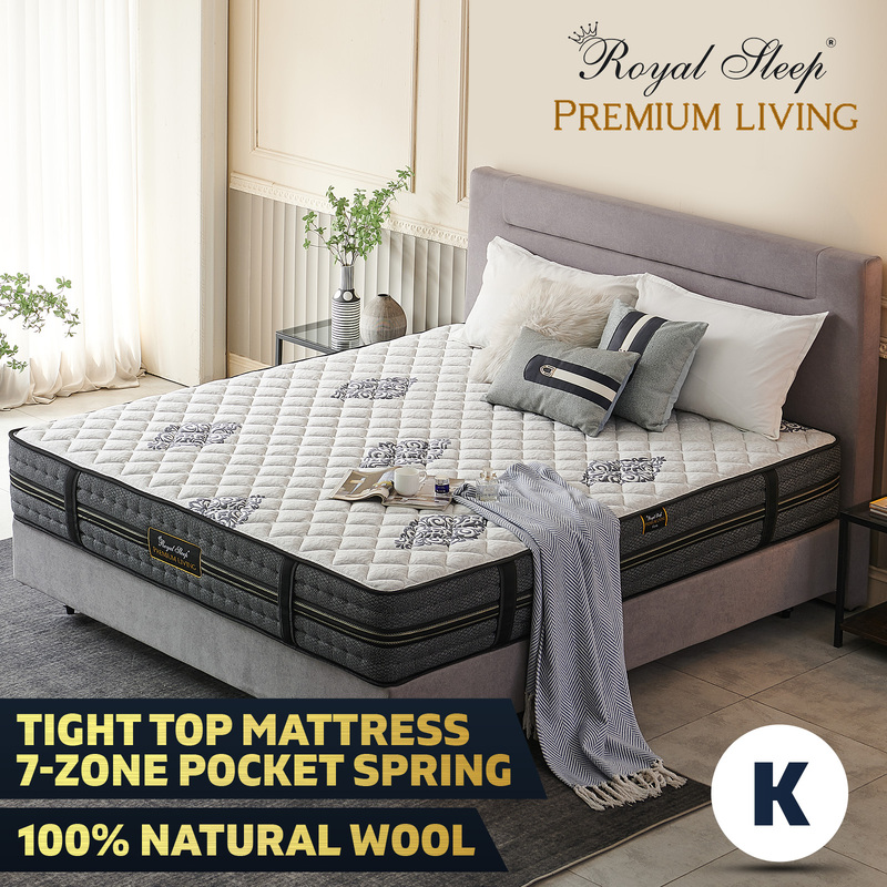 Royal Sleep KING Mattress Extra Firm Bed Wool Tight Top 7 Zone Pocket