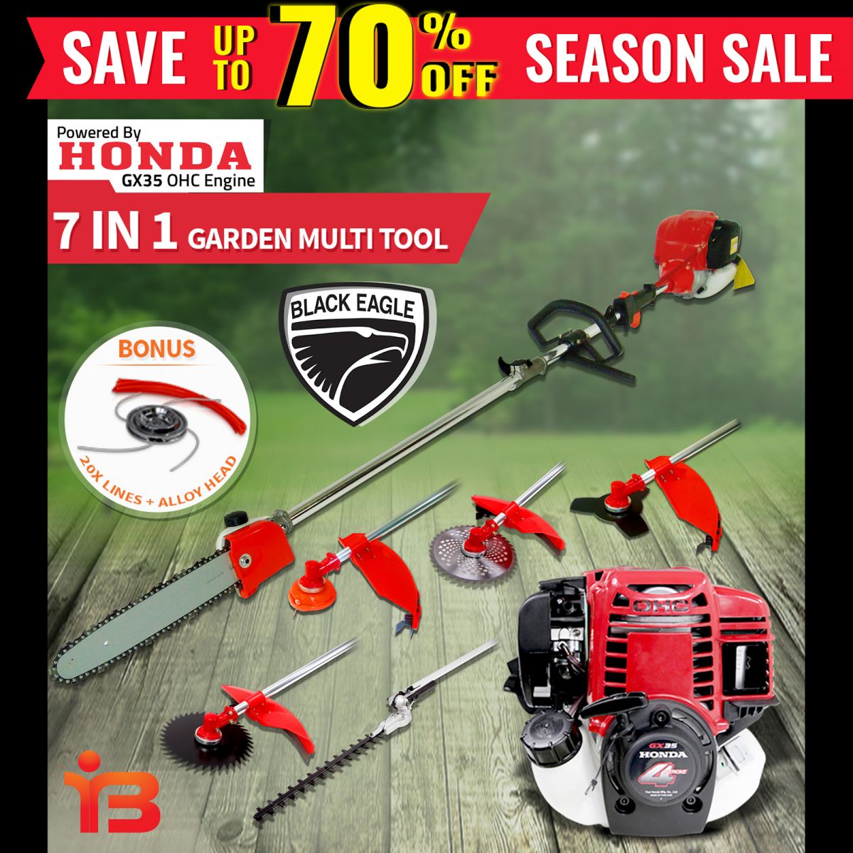 7 in 1 Multi Tool Brush Cutter powered by Honda