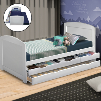 Artiss Single Wooden Trundle Bed Frame Timber Kids Adults