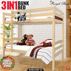 NEW Bunk Beds Single Solid Pine Children Wooden Bed Kids Bedroom Furniture Beige
