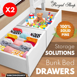 Bunk Bed Drawer Royal Sleep Solid Wood Pine Storage Underbed Box White Large